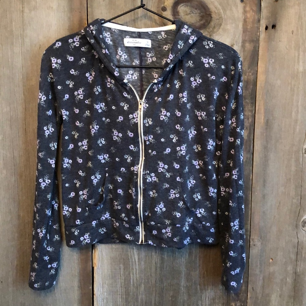 Abercrombie Full Zip Floral Hoodie Gray Size Medium Girls